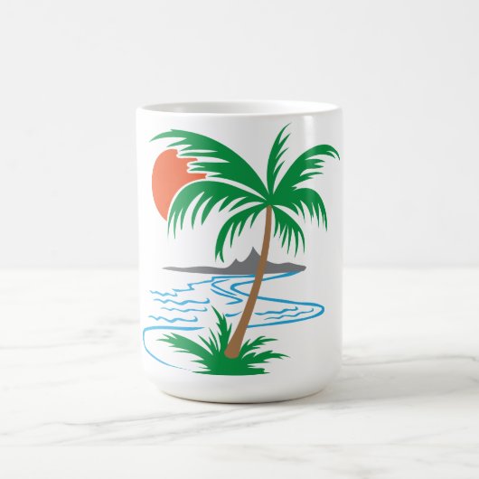川沿いのヤシの木 | 熱帯の夕焼けアート コーヒーマグカップ (中央)
