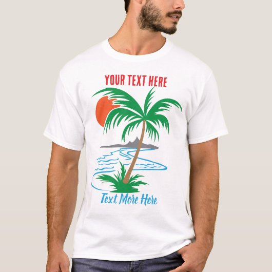 川沿いのヤシの木 | 熱帯の夕焼けアート Tシャツ (正面)