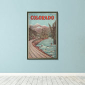 川沿いの列車の景色 – 旅行ポスター キャンバスプリント (インサイチュ (ウッドフロア))