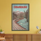 川沿いの列車の景色 – 旅行ポスター キャンバスプリント (インサイチュ (リビング))