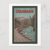 川沿いの列車の景色 – 旅行ポスター ポストカード (正面)