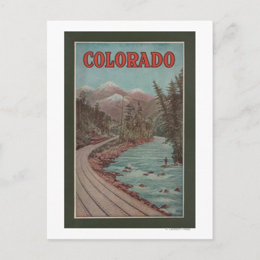 川沿いの列車の景色 – 旅行ポスター ポストカード (正面)