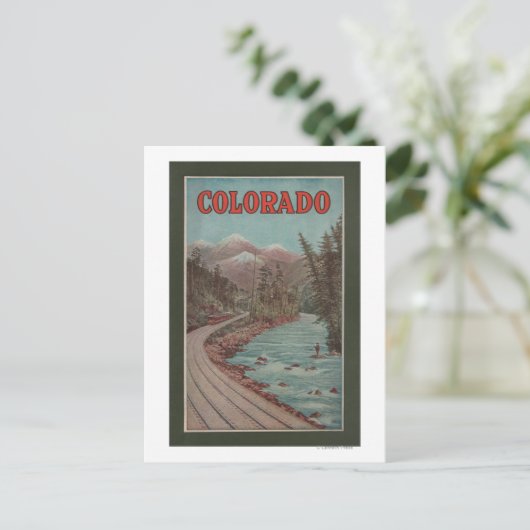 川沿いの列車の景色 – 旅行ポスター ポストカード (スタンド正面)