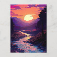 川渓谷の上の紫色の地平線。