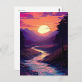 川渓谷の上の紫色の地平線。 ポストカード (正面/裏面)