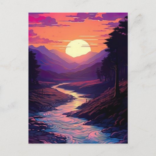 川渓谷の上の紫色の地平線。 ポストカード (正面)