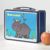 川漫画の可愛いカバと鳥イラストレーション メタルランチボックス (インサイチュ)