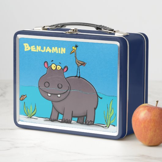 川漫画の可愛いカバと鳥イラストレーション メタルランチボックス (インサイチュ)