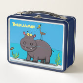 川漫画の可愛いカバと鳥イラストレーション メタルランチボックス (正面)