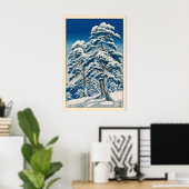 川瀬巴水 冬の版画 雪に覆われた松 ポスター (ホームオフィス)