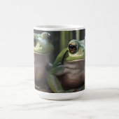 川疑問に思寄りの二羽の厚緑のカエル コーヒーマグカップ (中央)