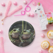 川疑問に思寄りの二羽の厚緑のカエル ペーパープレート (パーティー)