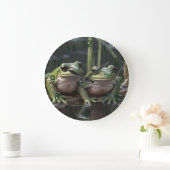 川疑問に思寄りの二羽の厚緑のカエル ラージ壁時計 (ホーム)