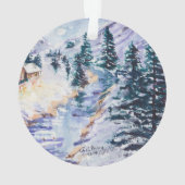 川絵画的なSnowscapeの冬の小屋 オーナメント (裏面)