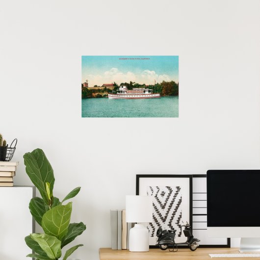 川船とサクラメント川の景色 ポスター (ホームオフィス)