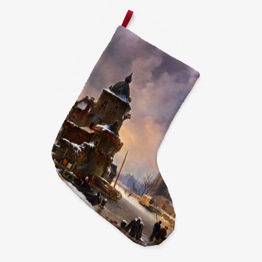 川芸術凍っていの冬のクラシカル街並み ラージクリスマスストッキング (正面 (吊り時))