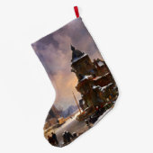 川芸術凍っていの冬のクラシカル街並み ラージクリスマスストッキング (裏面 (吊り時))