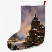 川芸術凍っていの冬のクラシカル街並み ラージクリスマスストッキング (裏面)