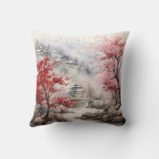 川越しに赤い木 クッション (裏面)