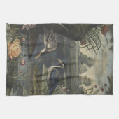 川辺の青い鶴の植物的なシーン キッチンタオル (横)