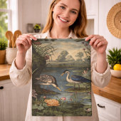 川辺の青い鶴の植物的なシーン キッチンタオル