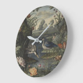 川辺の青い鶴の植物的なシーン ラージ壁時計 (傾斜)