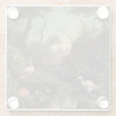 川辺の鶴の植物的なシーン ガラスコースター (裏面)