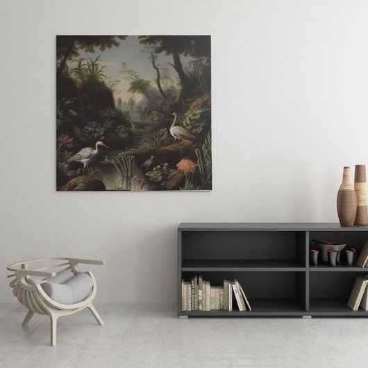 川辺の鶴の植物的なシーン ポスター