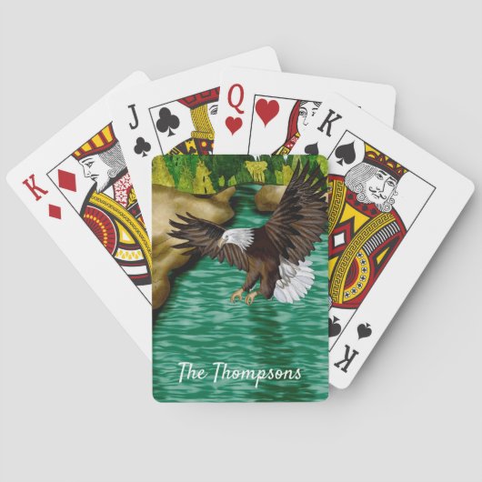 川飛んでいる山の上の鷲パーソナライズされた トランプ (裏面)