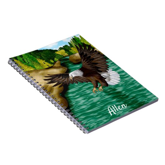 川飛んでいる山の上の鷲パーソナライズされた ノートブック (右側)