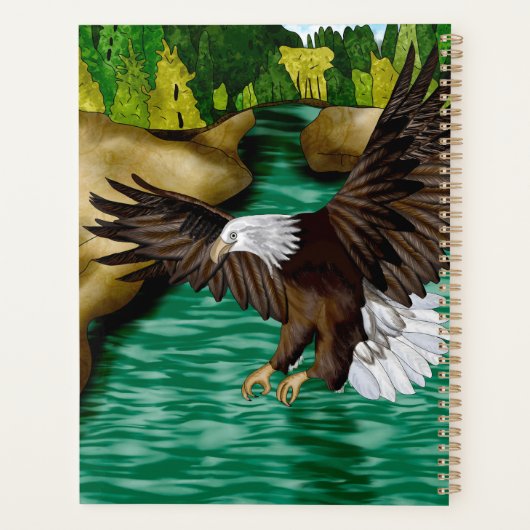 川飛んでいる山の上の鷲パーソナライズされた プランナー手帳 (裏面)