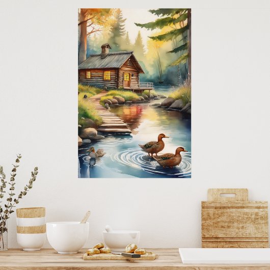 川1のログキャビン ポスター (キッチン)