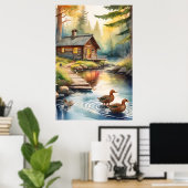 川1のログキャビン ポスター (ホームオフィス)