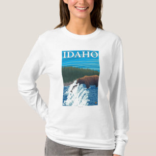 川-アイダホのくまの魚釣り Tシャツ