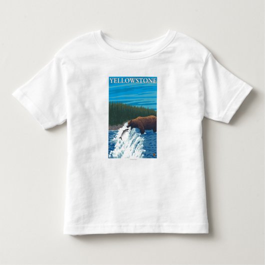 川-イエローストーンの国民のくまの魚釣り トドラーTシャツ (正面)