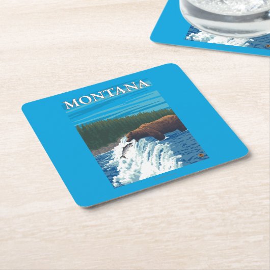 川-モンタナのくまの魚釣り スクエアペーパーコースター (アングル)