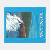 川-モンタナのくまの魚釣り フリースブランケット (正面(横))