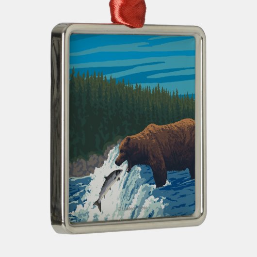 川-モンタナのくまの魚釣り メタルオーナメント (右)