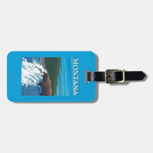 川-モンタナのくまの魚釣り ラゲッジタグ (正面横)