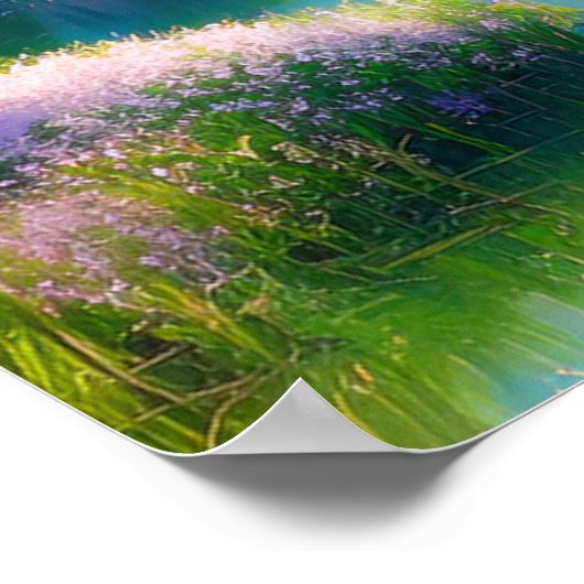 川、花、曇り山 ポスター (角)