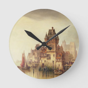 川、Dordrecht 1879年の意見(canvaの油 ラウンド壁時計