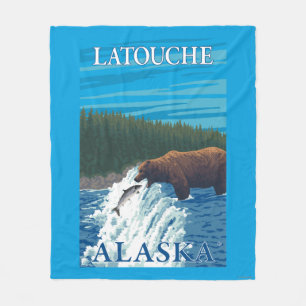 川- Latouche、アラスカのくまの魚釣り フリースブランケット