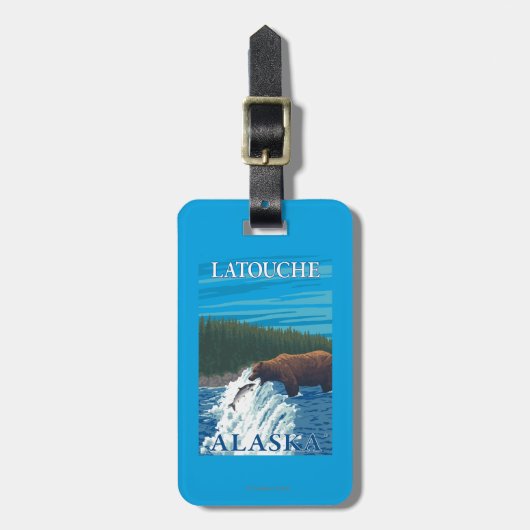 川- Latouche、アラスカのくまの魚釣り ラゲッジタグ (正面縦)