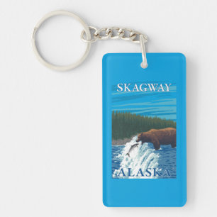 川- Skagway、アラスカのくまの魚釣り キーホルダー