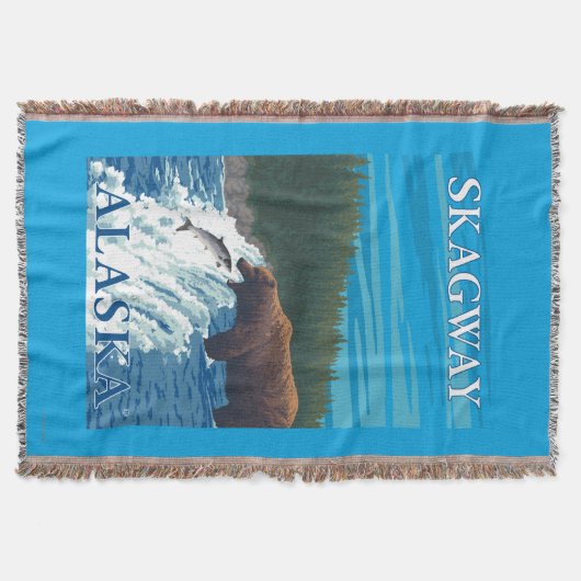 川- Skagway、アラスカのくまの魚釣り スローブランケット (正面)