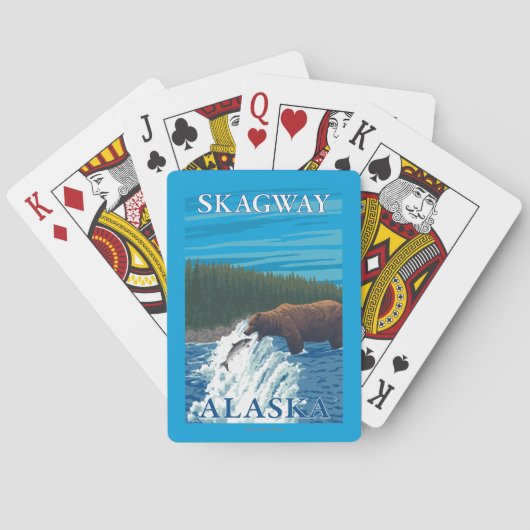 川- Skagway、アラスカのくまの魚釣り トランプ (裏面)