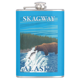 川- Skagway、アラスカのくまの魚釣り フラスク