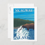 川- Skagway、アラスカのくまの魚釣り ポストカード (正面/裏面)