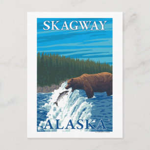 川- Skagway、アラスカのくまの魚釣り ポストカード