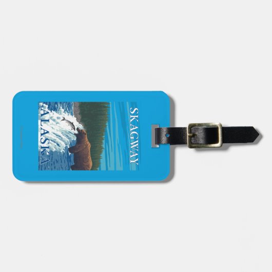 川- Skagway、アラスカのくまの魚釣り ラゲッジタグ (正面横)